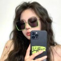 Retro half-frame green sunglasses