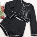 Chanel style top + high waist woolen shorts set