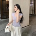 Ice silk knitted U-neck slim fit top