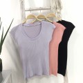 Ice silk knitted U-neck slim fit top