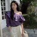 Double-layer ruffled off-shoulder top