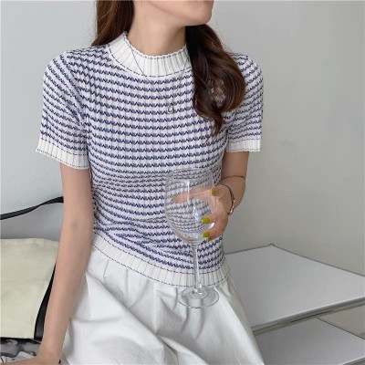 Striped knitted slim fit top