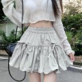 High waist bow pleated skirt