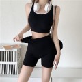 Slim Fit Sports Backless Vest + High Waist Shorts Set