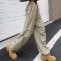 High waist drawstring long pants