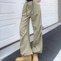 High waist drawstring long pants