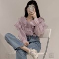 Ruffled irregular chiffon shirt