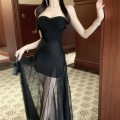 High-quality mesh slim-fit long dress