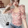 Mesh floral slim fit top