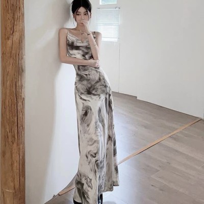 Ink painting slim fit long skirt