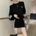 Bow three-stripe sweatshirt + high-waisted skirt set