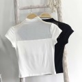 Half-high collar mesh short-sleeved top