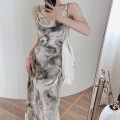 Ink painting slim fit long skirt