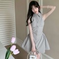 Halter polo neck waist dress