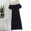 Off-shoulder bow velvet long skirt