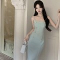 Tiffany green elegant slim fit dress