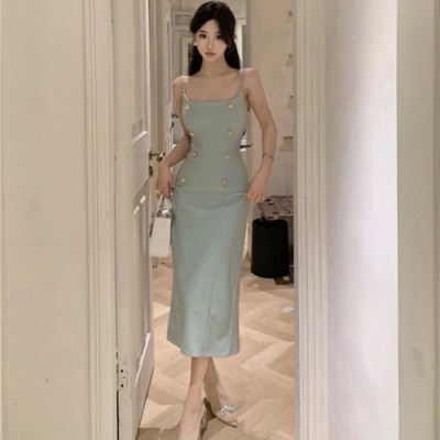 Tiffany green elegant slim fit dress