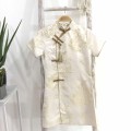 Buttoned tassel long top + shorts modified cheongsam suit