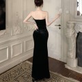 Velvet fur dress with slits