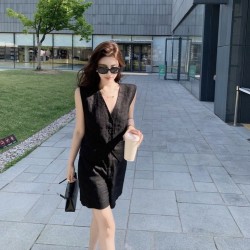 Black high quality suit vest + high waist loose shorts set