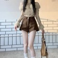 Brown high waist woolen shorts