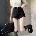 Black high waist woolen shorts