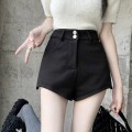 Black high waist woolen shorts