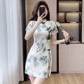 Ink forest design long top + shorts modified cheongsam suit