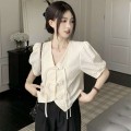 Button puff sleeve cheongsam shirt