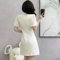 Mesh puff sleeve cheongsam