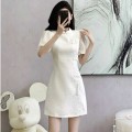 Mesh puff sleeve cheongsam