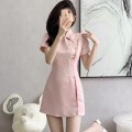 Buttoned tassel long top + shorts cheongsam suit