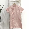 Buttoned tassel long top + shorts cheongsam suit