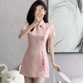 Buttoned tassel long top + shorts cheongsam suit