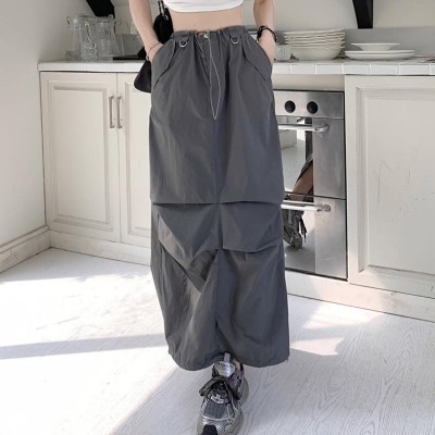 High waist drawstring work skirt