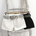 White low waist rhinestone belt shorts