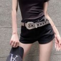 Black low waist rhinestone belt shorts