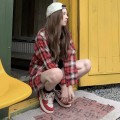 Oversize casual red plaid shirt