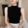 半高领针织无袖上衣