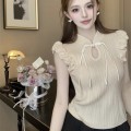 New Chinese style buttoned knitted top