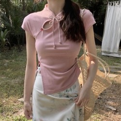 不规则立领盘扣上衣