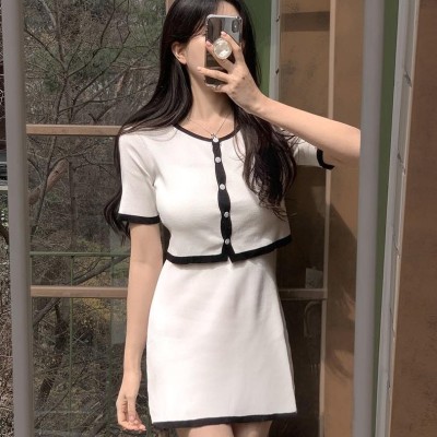 Knitted short jacket + sleeveless dress set