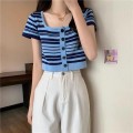 条纹针织短版上衣