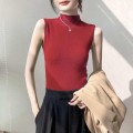 半高领针织无袖上衣