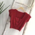 Fluffy square collar short knit top