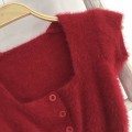 Fluffy square collar short knit top