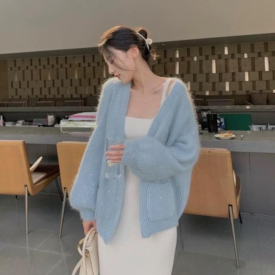 Loose shiny silk knitted jacket