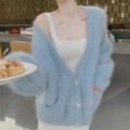 Loose shiny silk knitted jacket