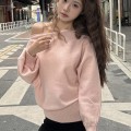 针织斜领蝙蝠袖宽松上衣