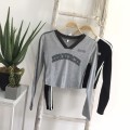 V-neck contrasting letter long-sleeved top